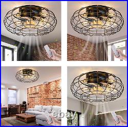 16 Inch Caged Ceiling Fan Lights Remote Control Industrial Fixture Flush Mount