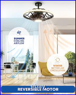 20'' Caged Ceiling Fan with Lights 6 Speeds Low Profile Small Farmhouse Industri