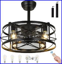 20 Caged Ceiling Fan with Lights Remote Control, Black Farmhouse Industrial Cei