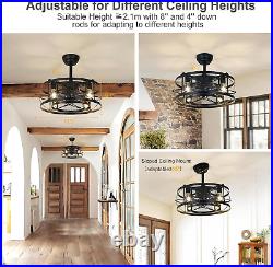 20 Caged Ceiling Fan with Lights Remote Control, Black Farmhouse Industrial Cei