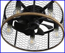 20 in. 5-Light Indoor/Outdoor Black Metal Caged Ceiling Fan with Light Kit