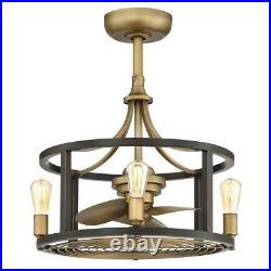 21.5 in Vintage Brass Dual Mount Ceiling Fan with Light Kit and Remote Control