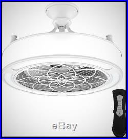 22 in White Cage LED Ceiling Fan Remote Control Light Kit 3 Speed Indoor Outdoor