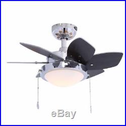 24 in. Chrome Ceiling Fan With Light Kit For Small Room 6-blades Reversible