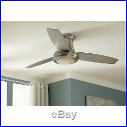 3-Blade 52 Ceiling Fan with Light Kit and Remote Brushed Nickel Flush Mount