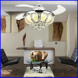 36 Invisible Crystal Ceiling Fan Retractable Blades Dimmable Led Fan Light Kit