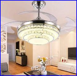 42'' Crystal Invisible Fan Ceiling Light LED Light Kit Remote Control Chandelier
