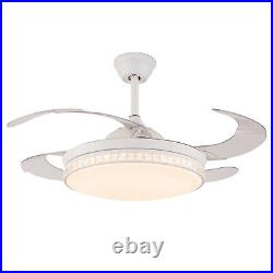 42 Crystal Invisible Fan Chandelier Light LED Fan Ceiling Lamp With Remote White