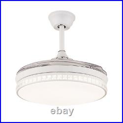 42 Crystal Invisible Fan Chandelier Light LED Fan Ceiling Lamp With Remote White
