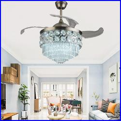 42 Crystal Retractable Ceiling Fan Light Modern Chandelier With Light Kit Remote