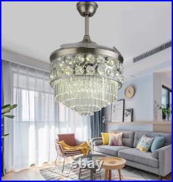 42 Crystal Retractable Ceiling Fan Light Modern Chandelier With Light Kit Remote