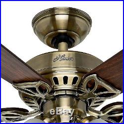 42 Hunter Antique Brass Ceiling Fan with Light Kit 3 Position Mount- Ships Free