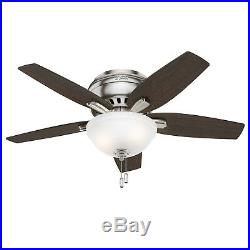 42 Hunter Low Profile Ceiling Fan in Brushed Nickel with Bowl Light Kit