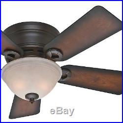 42 Hunter Low-Profile Ceiling Fan in Onyx Bengal with Tea Stain Bowl Light Kit