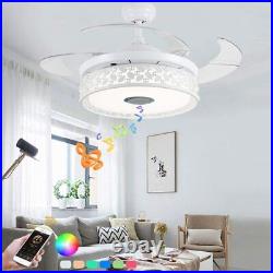 42 Modern Bluetooth Invisible Ceiling Fan 7-Color LED Chandelier Music Player