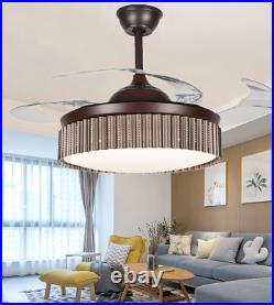 42 Retractable Ceiling Fan Light Modern Chandelier with 3-Color LED Kit Remote