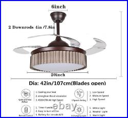 42 Retractable Ceiling Fan Light Modern Chandelier with 3-Color LED Kit Remote