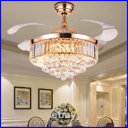 42 Retractable Ceiling Fan Light Modern Crystal Chandelier with Remote LED Kit