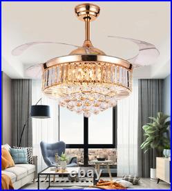 42 Retractable Ceiling Fan Light Modern Crystal Chandelier with Remote LED Kit