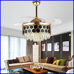 42 Retractable Ceiling Fan Light Modern with LED Kit Remote Crystal Chandelier