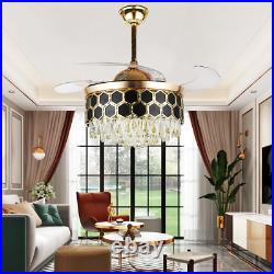 42 Retractable Ceiling Fan Light Modern with LED Kit Remote Crystal Chandelier