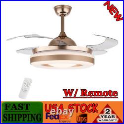 42 Retractable Chandelier 3-Color LED Ceiling Fan Lamp Light + Remote Control