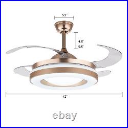 42 Retractable Chandelier 3-Color LED Ceiling Fan Lamp Light + Remote Control
