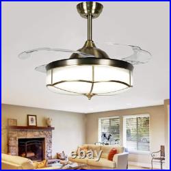 42 Retro Invisible Ceiling Fan Light Vintage LED Chandelier with Light Kit Remote