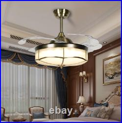 42 Retro Invisible Ceiling Fan Light Vintage LED Chandelier with Light Kit Remote