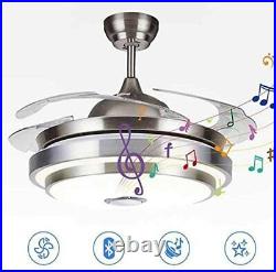 42Bluetooth Invisible Ceiling Fan LED Light Kit Chandelier with Music Player Lamp