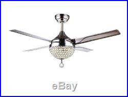 44'' Crystal Ceiling Fan Lamp with LED Light Kits Remote 4 Stainless Steel Blades