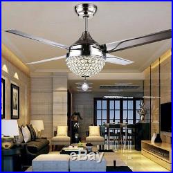 44'' Crystal Ceiling Fan Lamp with LED Light Kits Remote 4 Stainless Steel Blades
