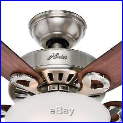 44 Hunter Ceiling Fan in Brushed Nickel with Cased White Glass Light Kit