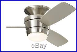 44 Inch Ceiling Fan, Indoor, Brushed Nickel Flush Mount with Light Kit & Remote