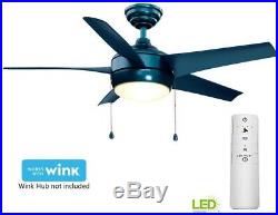 44 in. Smart Ceiling Fan with LED Light Kit and WINK Hub Remote Control, Blue