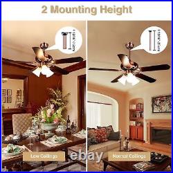 48 5 Blades Ceiling Fan with Light Kit Downrod Copper Reversible Remote Control
