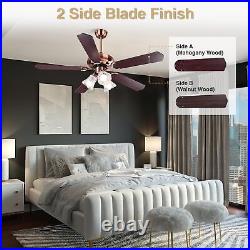 48 5 Blades Ceiling Fan with Light Kit Downrod Copper Reversible Remote Control