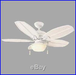 48-In. Indoor Outdoor Ceiling Fan White Wicker Blades Light Kit Tropical Style