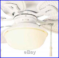 48-In. Indoor Outdoor Ceiling Fan White Wicker Blades Light Kit Tropical Style