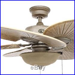 48 In. Outdoor Palm Blade Ceiling Fan Tropical Style Bowl Light Kit All-Weather