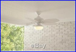 48 in. Ceiling Fan Matte White Indoor/Outdoor with Light Kit and 5 Plastic Blades