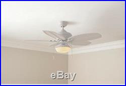 48 in. Ceiling Fan Matte White Indoor/Outdoor with Light Kit and 5 Plastic Blades