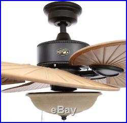 48 in. Indoor Outdoor Tropical Ceiling Fan Palm Blades Light Kit Natural Iron