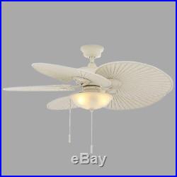 48 inch 5-Palm Blades Outdoor Vintage White Ceiling Fan Venetian Glass Light Kit
