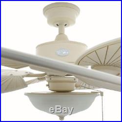 48 inch 5-Palm Blades Outdoor Vintage White Ceiling Fan Venetian Glass Light Kit