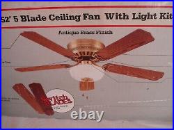 52 5 Blade Ceiling Fan with Light Kit-Brass Finish and Oak/Walnut Fans New