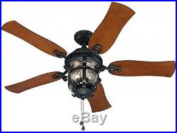 52 Aged Iron Outdoor Downrod or Flush Mount Ceiling Fan with Light Kit
