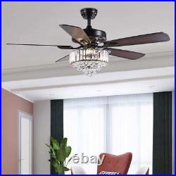 52 Black Crystal Ceiling Fan Light 5 Reversible Wooden Blades Silent Chandelier