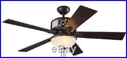 52 Black Downrod Mount Indoor Ceiling Fan with Light Kit Reversible Blades
