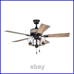 52 Black with Distressed Faux Wood LED Indoor Ceiling Fan with Light Kit